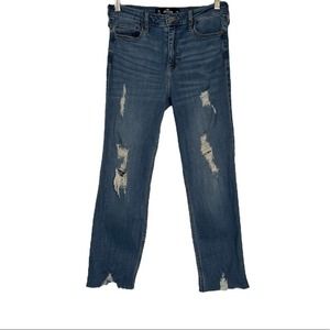 Hollister High Rise Slim Straight Distressed Denim Jeans Sz 7